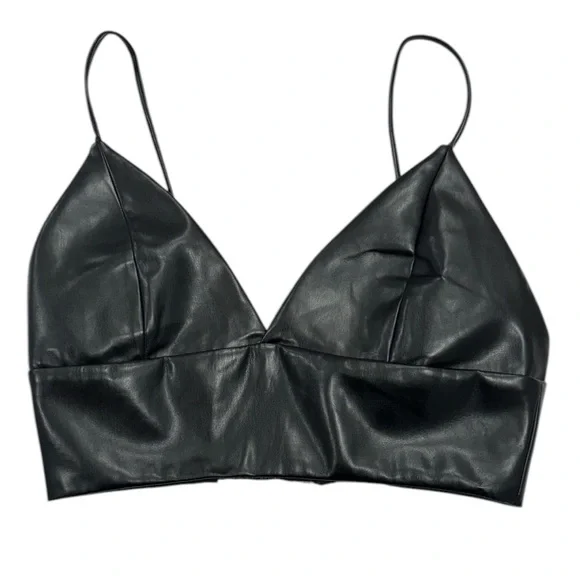 HOUSE OF HARLOW 1960 Vegan Faux Leather Bralette Black Crop Top NWT 8 - Picture 8 of 9